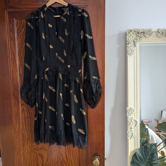 The Kooples Black Dress with Gold Feather Print - Picture 2 of 5